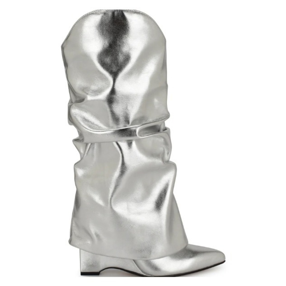 Nine West Women‎ Shoes 5.5M Amazing Slouchy Point Wedge Heel Boots Silver